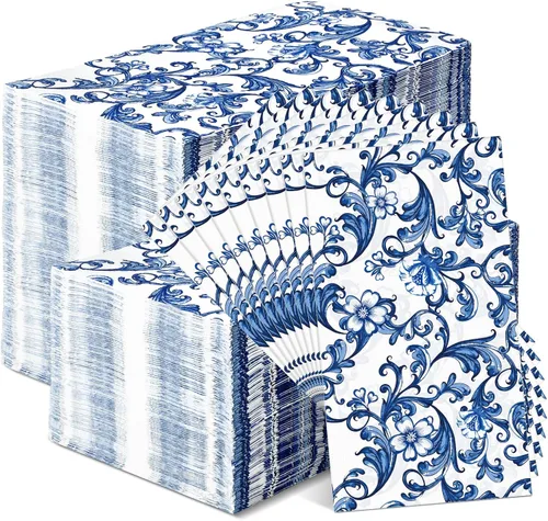 Estune 200 servilletas de 2 capas desechables de papel con flores de papel para cena, servilletas de mano para baño, tocador, boda, vacaciones,