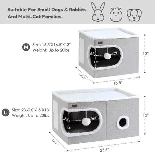 Miniatura 2 de Garnpet Cama para gatos de interior, casa cubo, camas y muebles cubiertos para gatos con almohadilla para arañazos y tienda de campaña oculta, Verde