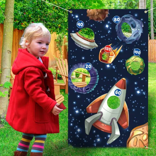 Miniatura 6 de Cartel de juegos de lanzamiento del espacio exterior, telón de fondo para interiores o exteriores, temática de galaxia, suministros de decoración