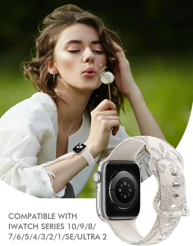 Miniatura 3 de Minyee - Correa floral grabada compatible con Apple Watch de 41mm 40mm 38mm 42mm 44mm 45mm 46mm 49mm para mujeres, correa deportiva de silicona Luz