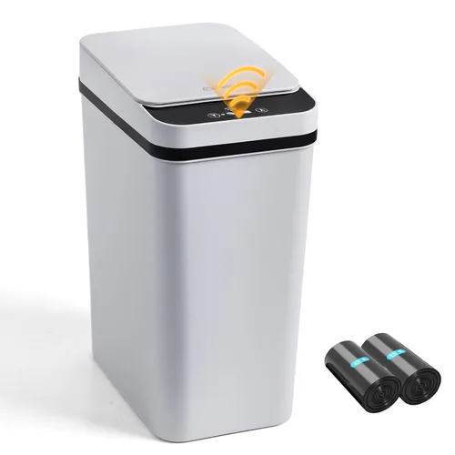 Cubo de Basura Automático Sin Contacto para Baño, Cubo de Basura Pequeño de 2.6 Galones con Tapa, Cubo de Basura Estrecho para Cocina, Inodoro,