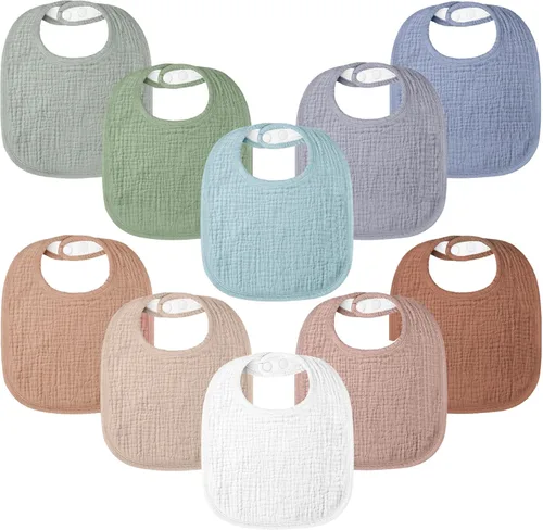 Miniatura 13 de Paquete de 10 baberos para bebés de muselina de algodón 100%, baberos para babeo para bebés unisex, niños pequeños, infantes, recién nacidos