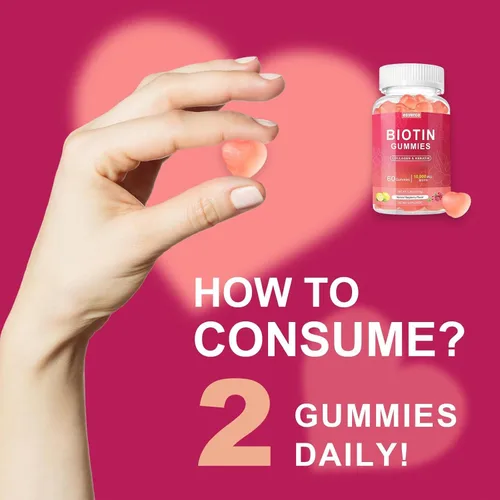 Miniatura 4 de Biotin - Gomitas de colágeno de queratina de 10000 mcg, suplementos para el cabello, uñas, vitaminas diarias para el crecimiento de las uñas