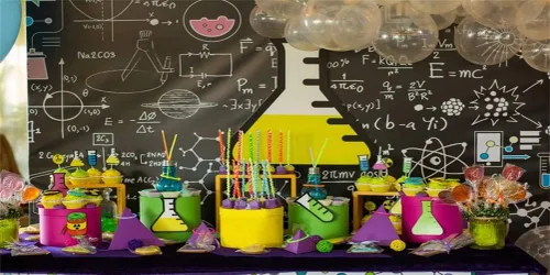 Miniatura 8 de AOFOTO Telones de fondo creativos de 6 x 4 pies para fotos, química, pizarra, tubos de ensayo, globos, pasteles, dulces, fotografía, fondo de niño