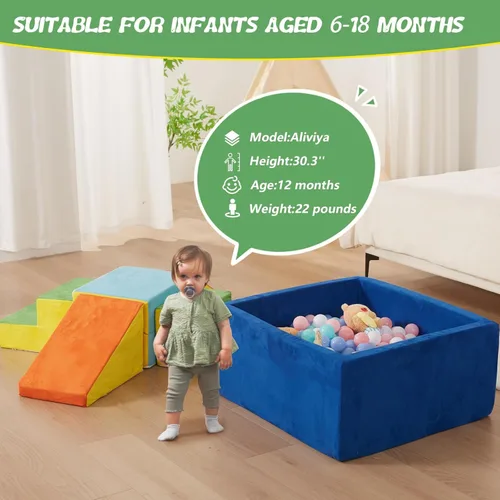 Miniatura 5 de 6 Piezas Bloques de Escalada de Espuma con Piscina de Pelotas, Juego Suave de Escalada para Niños Pequeños, Juguetes de Escalada para Bebés