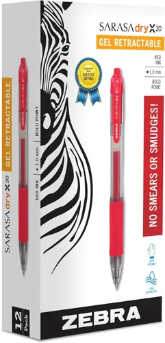 Miniatura 2 de Zebra Pen ZEB46630 - Bolígrafos retráctiles Zebra Sarasa de tinta de gel, punta gruesa de 1.0 mm, rojo, tinta de secado rápido, 12