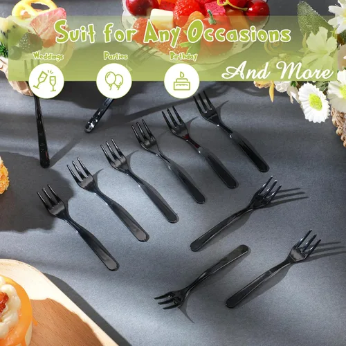 Miniatura 5 de Skylety 500 mini tenedores de plástico de 3.7 x 0.6 pulgadas, pequeños y pequeños, desechables, tenedores de degustación, utensilios para postres