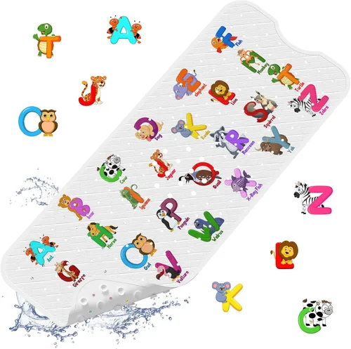 Miniatura 18 de XIYUNTE Tapete de baño para bebé, para niños, 40 x 16 pulgadas, extralargo, antideslizante, de caricaturas, para tina o ducha, con ventosas