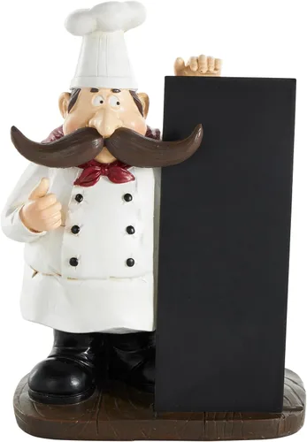 Deco 79 Polystone - Estatua decorativa de chef para decoración del hogar con pizarra, figura decorativa de 8 x 5 x 11 pulgadas, color negro