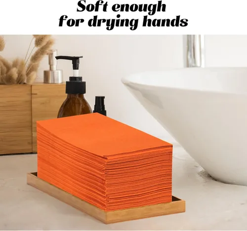 Miniatura 7 de KAMMAK Servilletas Desechables Paquete de 100 Servilletas de Papel Tipo Tela Naranja para Cena con Bolsillo Plegado Servilletas de Boda Toallas