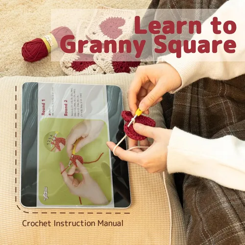 Miniatura 5 de Yeezhee Kit de ganchillo para principiantes, kit de iniciación de Granny Square con tutoriales en video paso a paso, kit de tejido para adultos