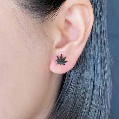Miniatura 5 de Pendientes de tuerca de hoja negra de plata para mujer y hombre