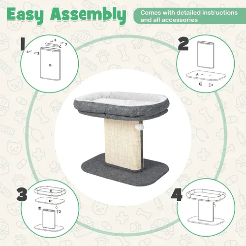 Miniatura 9 de Tangkula Árbol para gatos de interior, torre para gatos de 2 niveles con percha superior y panel rascador de sisal y juguete de bola de piel
