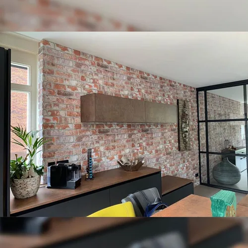 Miniatura 2 de Dundee Deco Paneles de pared 3D de ladrillo sintético, revestimiento de pared con aspecto de piedra roja, gris y marrón, espuma de poliestireno