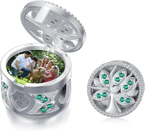 PEIMKO Dijes personalizados de loto girasol margarita mal de ojo cuentas de plata de ley cuentas de foto de flor de serpiente collar de regalo para