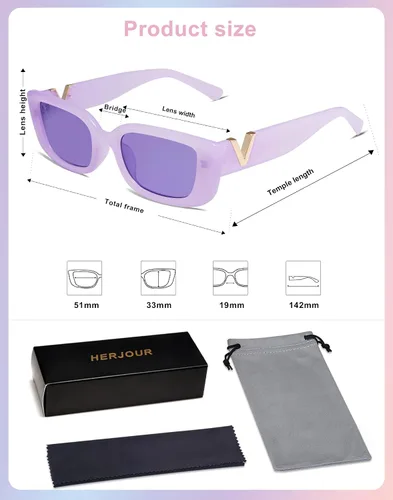 Miniatura 38 de Allarallvr Lentes de sol rectangulares para mujer, estilo retro de los años 90, Y2K, clásicos, vintage, cuadrados, AR82037
