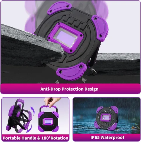 Miniatura 4 de Luz LED negra recargable, inalámbrica de 395 nm, luces negras alimentadas por batería, pintura corporal, pesca, fiesta de Halloween, fiesta de neón