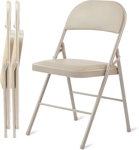 HealSmart Paquete de 2 sillas plegables con asientos acolchados de cuero, marco de metal resistente, diseño portátil apilable para uso en interiores