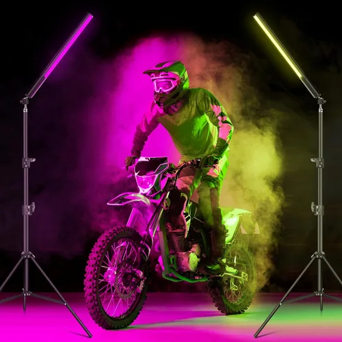 Miniatura 2 de Paquete de 2 varitas de luz LED RGB, kits de iluminación de estudio de fotografía con trípode y control remoto, varita de luz regulable