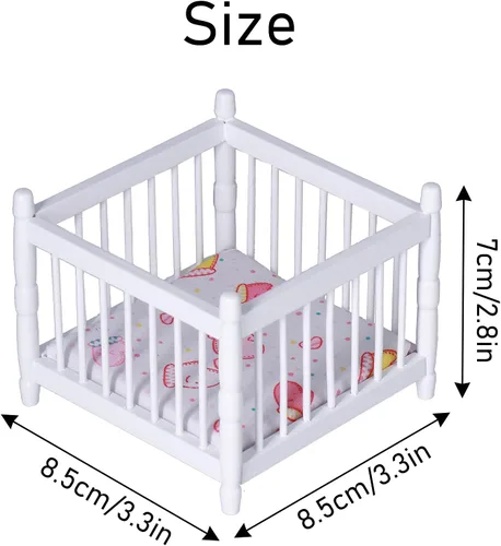 Miniatura 5 de Casa de muñecas de madera a escala 1:12, cama de bebé DIY, casa de muñecas en miniatura, mini accesorios de muebles con colchón, cama cuadrada
