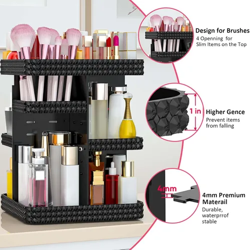 Miniatura 5 de Organizador de maquillaje giratorio, vitrina de cosméticos de gran capacidad, organizador acrílico para el cuidado de la piel con soporte