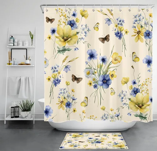 Miniatura 33 de HVEST Cortina de ducha geométrica rosa con ganchos, cortina de ducha moderna geométrica abstracta gris y blanco para baño, 72 x 72 pulgadas, juego