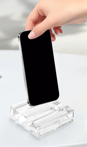 Miniatura 6 de Teléfono celular cuadrado de acrílico portátil, soporte para tableta de escritorio transparente universal, creativo, accesorio para viajes