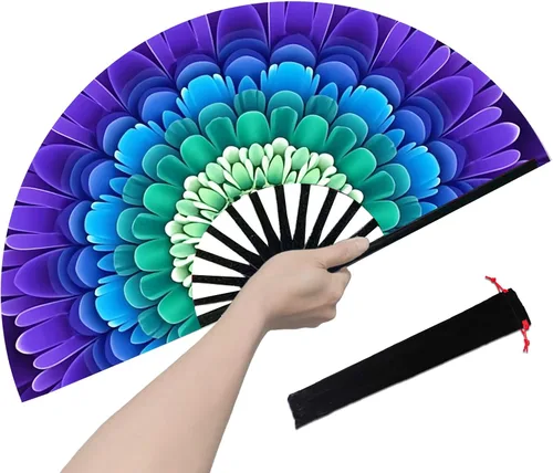 Miniatura 10 de Abanico rave, ventilador de mano plegable grande para mujeres y hombres, ventiladores para baile de línea para raves, EDM, fiesta de baile