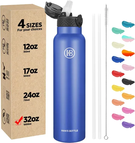 Miniatura 50 de Han's Bottle - Botella de agua para niños con tapa con pajilla - Vaso reutilizable de acero inoxidable aislado para niñas, niños, taza termo, 17
