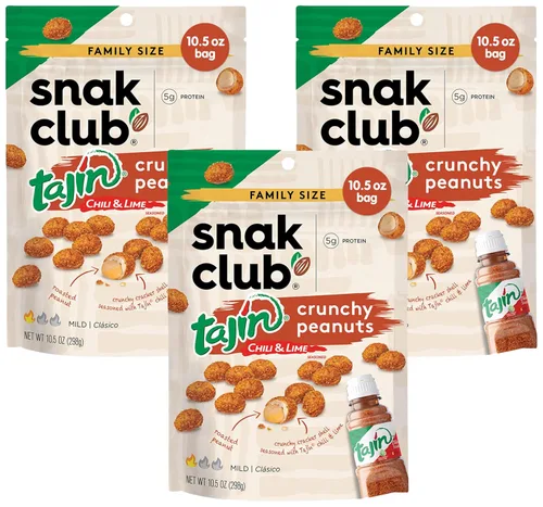 Miniatura 12 de Snak Club Tajin - Cacahuetes crujientes, nueces con chile y condimento de lima, suave, sin colores ni sabores artificiales, bolsa resellable de 10.5