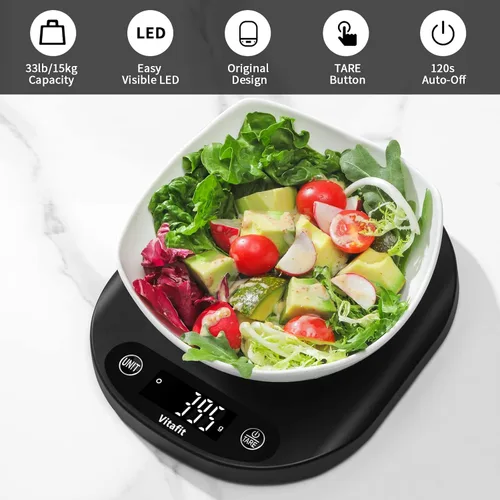 Miniatura 5 de Vitafit - Báscula digital para alimentos de 15 kg/33 lb de alta precisión de 0.1 oz/1 g, nuestra propia báscula de cocina de fábrica profesional