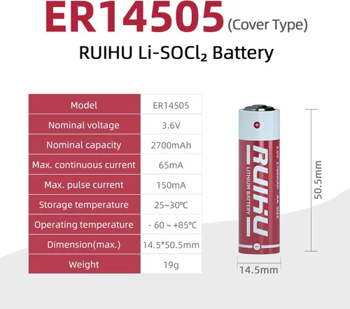 Miniatura 3 de Paquete de 8 baterías de litio ER14505 LS14500 de 3.6 V, tamaño AA 2700 mAh batería de cloruro de tionilo de litio (Li-SOCl2) certificado