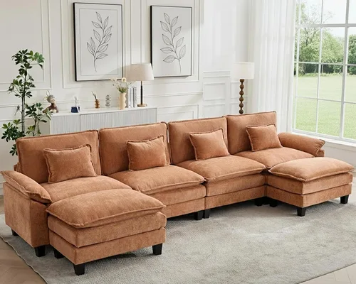 Miniatura 24 de Sofá modular seccional, sofá de nube con otomana, asiento profundo de felpilla en forma de L para sala de estar y apartamento