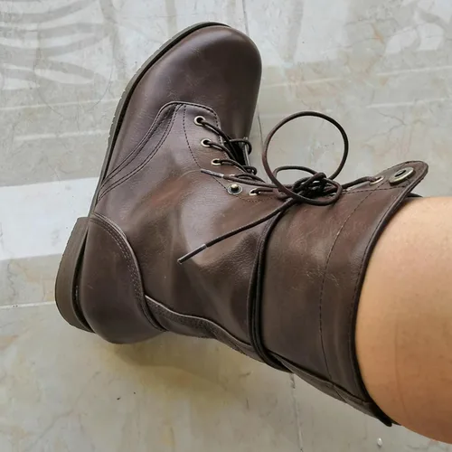 Miniatura 6 de Botas de combate romanas de cuero para mujer, con cordones, de media pantorrilla, para invierno, al aire libre, casual, para caminar, a la moda