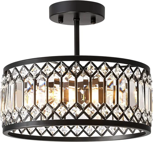 Miniatura 13 de Pevfah Lámpara de techo negra de cristal, moderna lámpara de techo semiempotrada, accesorios de iluminación de pasillo redondo para cocina, entrada