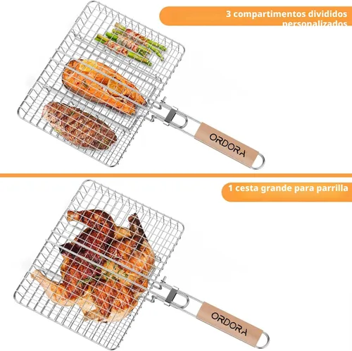 Miniatura 2 de ORDORA Cesta para parrilla, cesta para parrilla de pescado, cesta de barbacoa de acero inoxidable resistente al óxido para carne, bistec, etc.