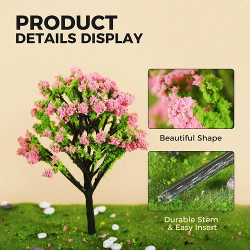Miniatura 3 de Yetaha 10 piezas de árboles modelo de flores rosas, plantas de árbol de jardín de hadas en miniatura, mini árbol de flores artificiales