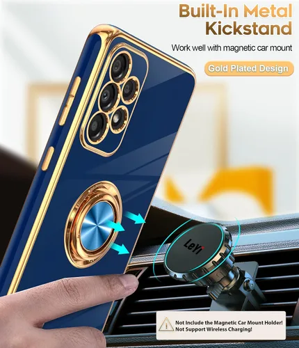 Miniatura 5 de LeYi Funda para Samsung Galaxy A53 5G con Protector de Pantalla de Vidrio Templado [Paquete de 2] Soporte de Anillo Giratorio de 360° Soporte Azul