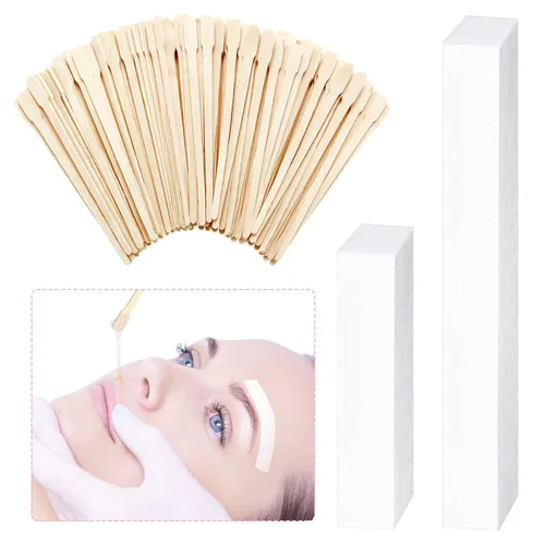 Leelosp El kit de cera de 600 piezas incluye 400 tiras de cejas de tela de papel encerado y 200 varillas aplicadoras lisas de madera para depilación