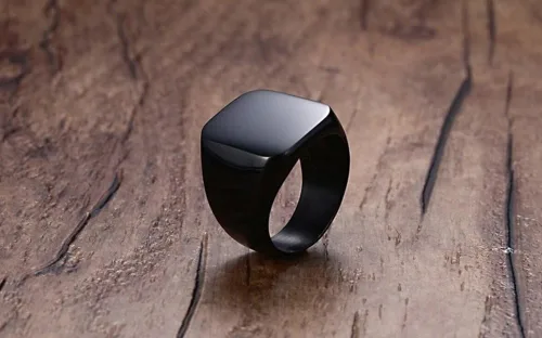 Miniatura 2 de Anillo de motero enhong, sello, anillo de acero pulido sólido, para hombre, ideal como regalo, tamaño de 17-38cm, color oro, negro o plata