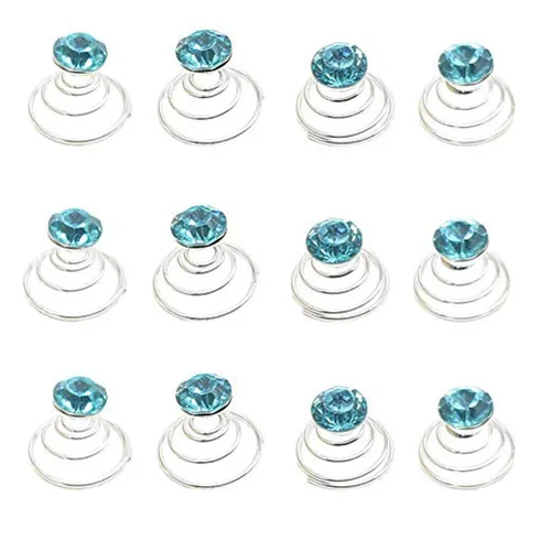 Miniatura 8 de canjoyn 24 horquillas para el cabello con gemas nupciales, espirales, espirales, espirales, para boda, espiral, tornados de cristal brillantes, Azul