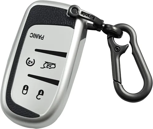 Kirsnda Funda para llavero Jeep, funda de textura, con hebilla de metal, carcasa de llave/piel, 5 botones, ajuste Grand Cherokee Renegade para