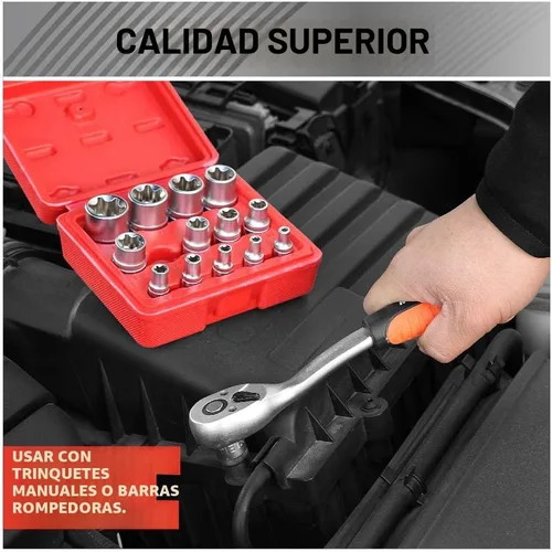 Miniatura 5 de SEDY E-TORX Juego de llaves de vaso de 14 piezas – Juego de llaves Torx hembra de primera calidad, enchufes Torque Star definitivos, enchufes Torx