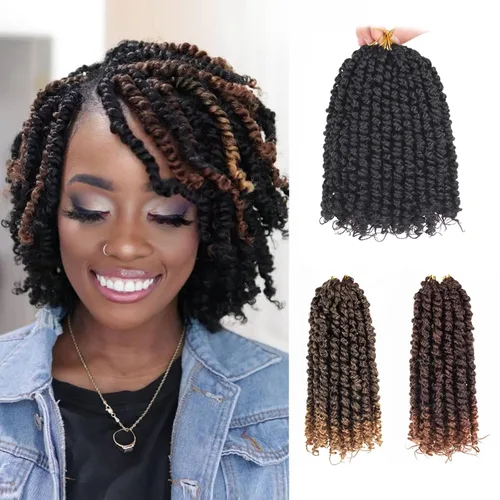 Miniatura 15 de Leeven Cabello de Ganchillo para Mujeres 16 Pulgadas Cabello de Passion Twist Pre-Retorcido 8 Paquetes Ombre Marrón Pre-Enrollado Bomb Crochet #T30