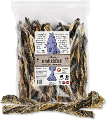 Miniatura 12 de Polkadog Pieles de bacalao para perros (4.7 onzas regulares) – Un solo ingrediente, piel de pescado capturada en la naturaleza, golosinas