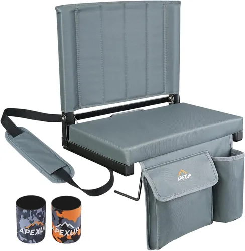 Miniatura 9 de APEXUP Asientos de estadio con soporte trasero, asiento portátil para gradas con bolsillo grande y soporte para tazas, silla ancha para estadio
