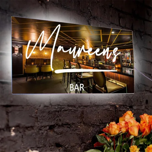 Miniatura 2 de Espejo de barra de nombre LED personalizado, letreros de neón iluminados para decoración de pared para bar en casa, día de San Valentín y regalos