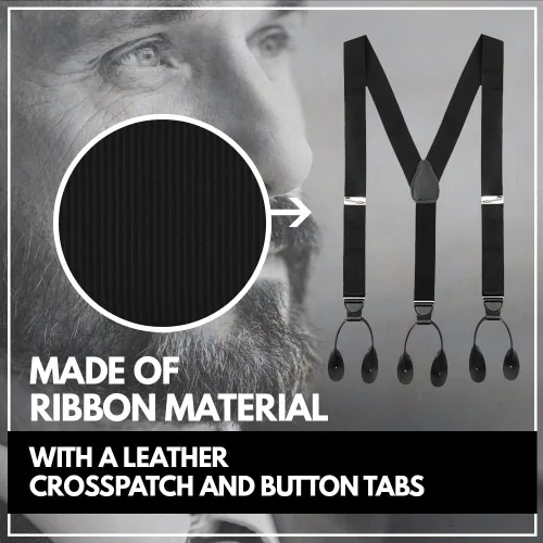 Miniatura 6 de Tirantes para hombre fabricados en Estados Unidos Tirantes de esmoquin de piel auténtica recortados con extremo de botón no elástico