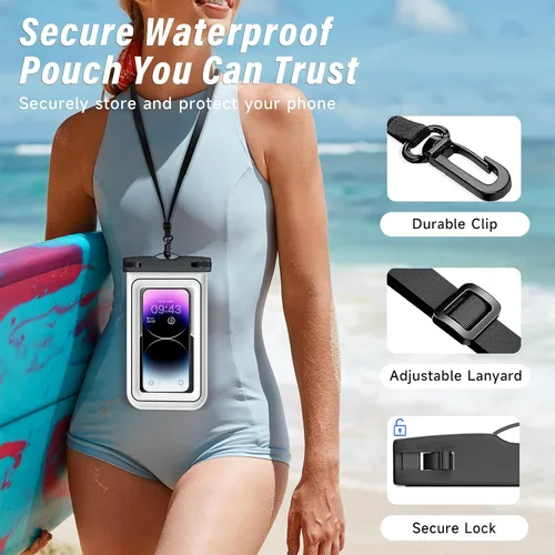 Miniatura 5 de Bolsa impermeable para teléfono – Paquete de 2 fundas flotantes impermeables IP68, bolsa seca para crucero en la playa 2026 con cordón ajustable
