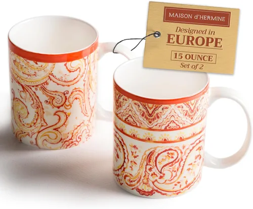Miniatura 132 de Maison d' Hermine Taza de café con asas, tazas de porcelana fina de hueso, paquete de dos tazas de té para bebidas calientes, capuchino, latte, 015